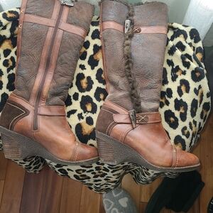 Blondo Brown Leather Heeled Boots with Buckle